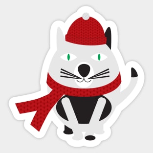 Cartoon Cat with Red Hat and Scarf Sticker